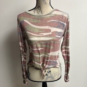 Y2K Camo Long Sleeve Tie Front Shirt!